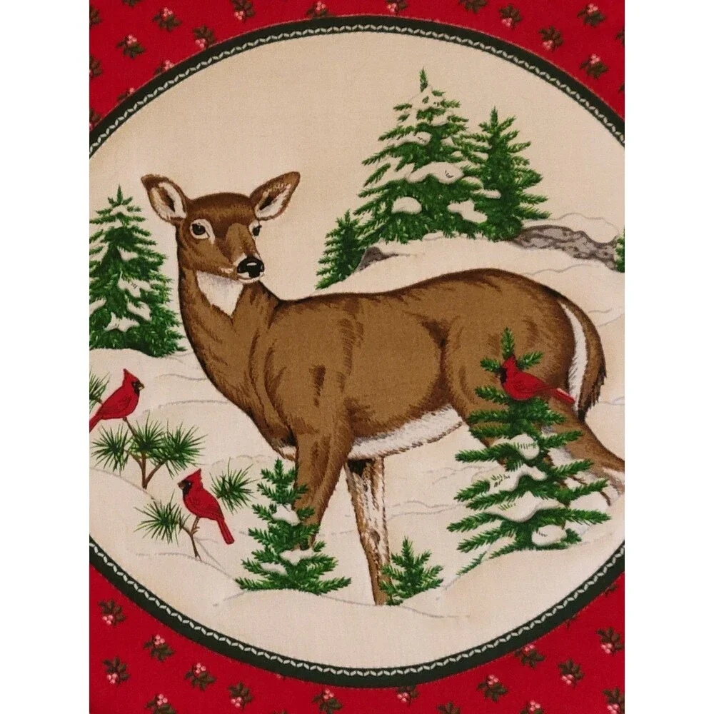 Christmas Deer Handmade Hoop Art Buck Doe Winter Wall Art Vintage 17.5